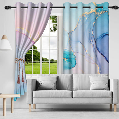 2pcs/set Marble Print Blackout Curtain Modern Window Drapes Blue Gold Pink Thermal Insulated Living Room Bedroom Home Decoration