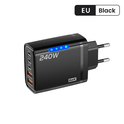 Total 240W Power GaN Charger 5 in 1 Fast Charging Charger PD Adapter For iPhone Samsung Xiaomi Huawei Laptop Tablet 2USB 3C