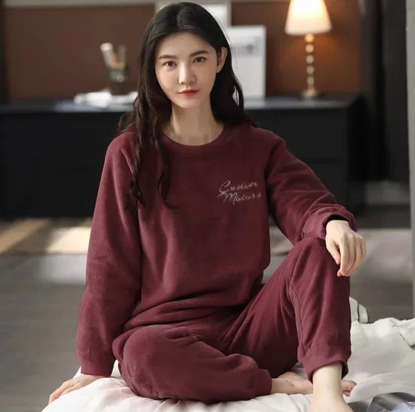 Women Pajamas Autumn Winter Flannel Warm Woman Sleepwear Korean cute Cartoon Pajama Set Fashion Pijama Mujer Home Cloth Pyjamas