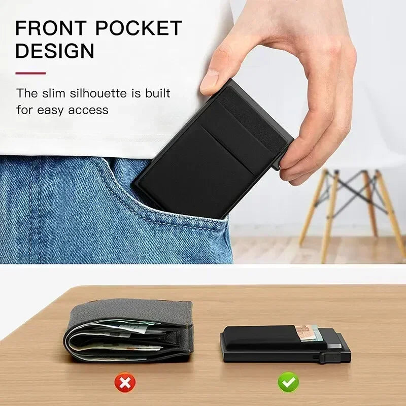 Slim RFID Blocking Metal Wallet for Men - Minimalist Smart Magic Card Case Holder with Protection for Bank ID and Credit Cards