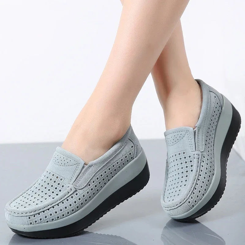 Creepers Platform Shoes Women Flats Women Loafers Spring Autumn Casual Suede Leather Shoes Ladies Moccasins Slip On Plus Size 42