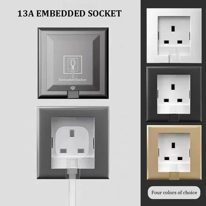 UK Plug 13A Recessed Bathroom Socket Panel with Hidden Waterproof Plug and Built-in Type 86 Kitchen Invisible 220V Socket