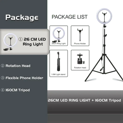 10" 26cm LED Selfie Ring Light Photography Video Light RingLight Phone Stand Tripod Fill Light Dimmable Lamp Trepied Streaming