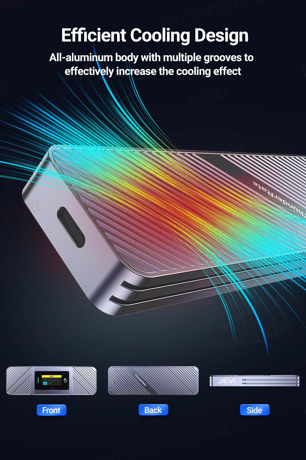 JEYI Visual Smart M.2 NVMe NGFF SSD Enclosure, Supports 5s Write Protection, 3s Re-connect, USB 3.2 Gen2 10Gbps, UASP Trim