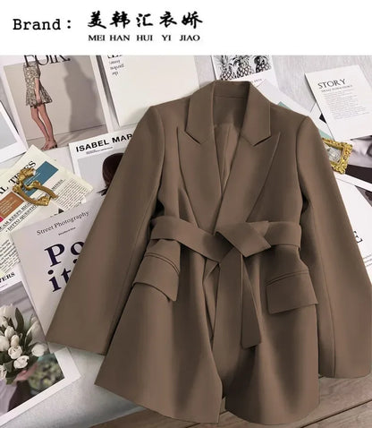 2024 Spring Autumn Suit Jacket Office Lady Fashion Elegant Commute Long Sleeve Lace Up Coat For Women 2024 Female Black Tops