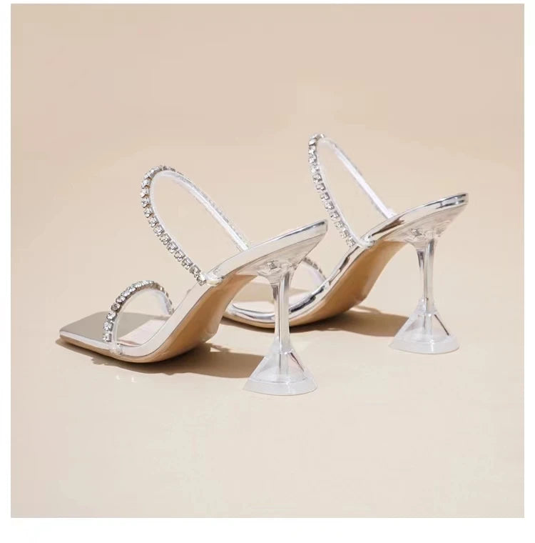 High Heels Crystal Women Slippers Fashion Open Toe Sandals 2023 Summer New Party Transparent Pumps Stilettos Dress Slides Lady