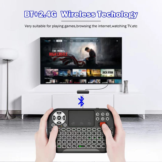 KEBIDUMEI Mini Wireless Keyboard with Scroll Wheel Touchpad  8 Color Backlit BT 2.4G Dual Mode Air Mouse Remote for PC TV Box