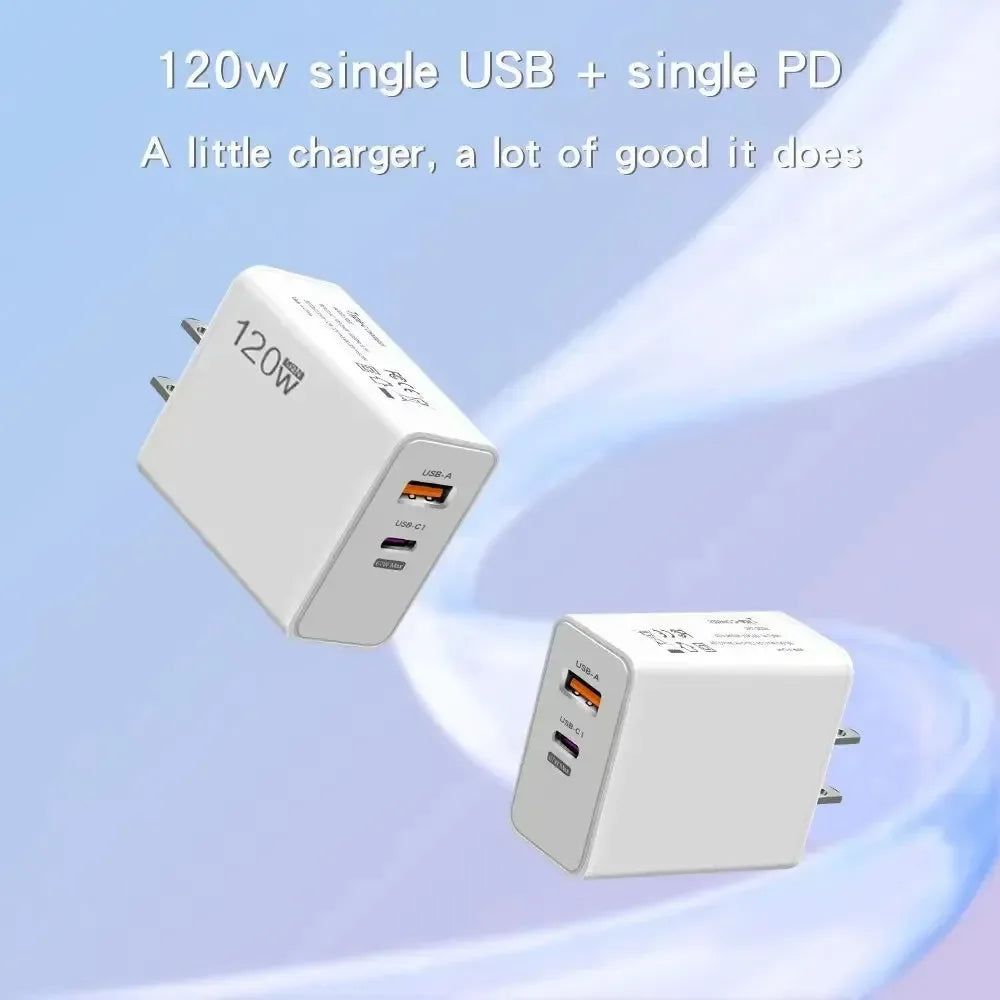 120W Type C USB Phone Charger Fast Charging Data Cable Mobile Phone Power Adapter For iPhone Xiaomi Huawei Samsung Wall Charger
