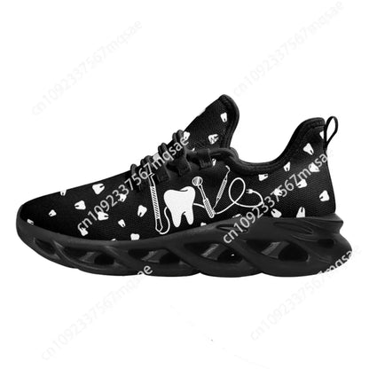 Black and White Teeth Medical Institution Nurse Shoes for Woman Men Four Seasons Round Toe Non-slip Casual Sneakers Custom Shoes