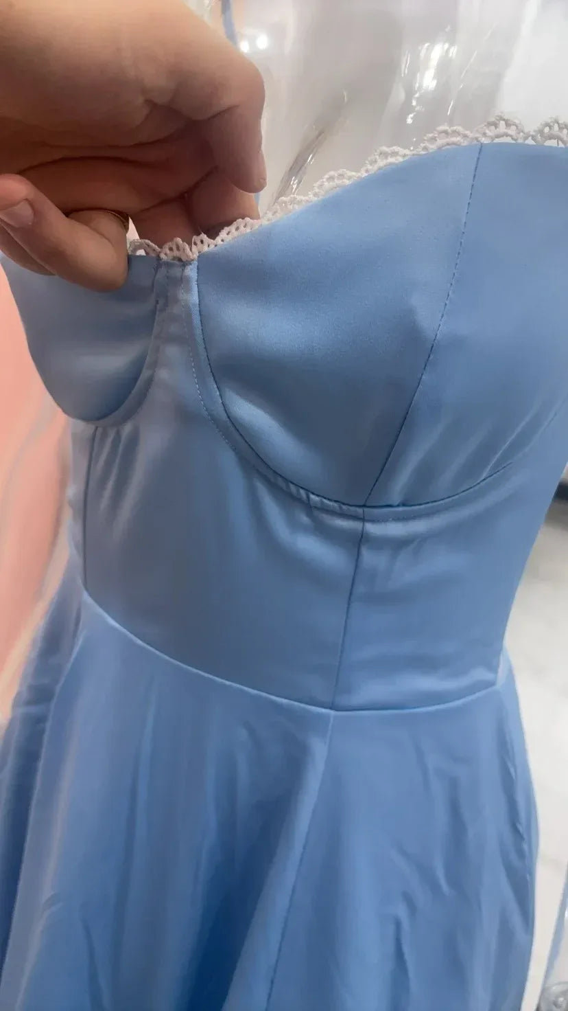 2026 Spring/summer High End Satin Strapless Heavy Industry French Waist Strap Sexy Hot Girl Medium Long Dress Women Elegant