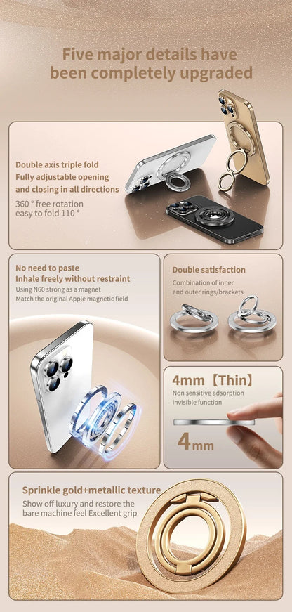 Mobile Phone Strong Magnetic Holder for Magsafe Double-sided Magnet Stand Portable Folding Ring Bracket for Xiaomi iPhone 14 15