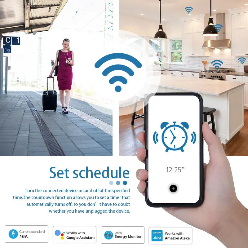 EU 16A/20A Smart Plug WiFi Socket With Power Monitor Timing Function Tuya Smart Life APP Control Works With Alexa Google Home