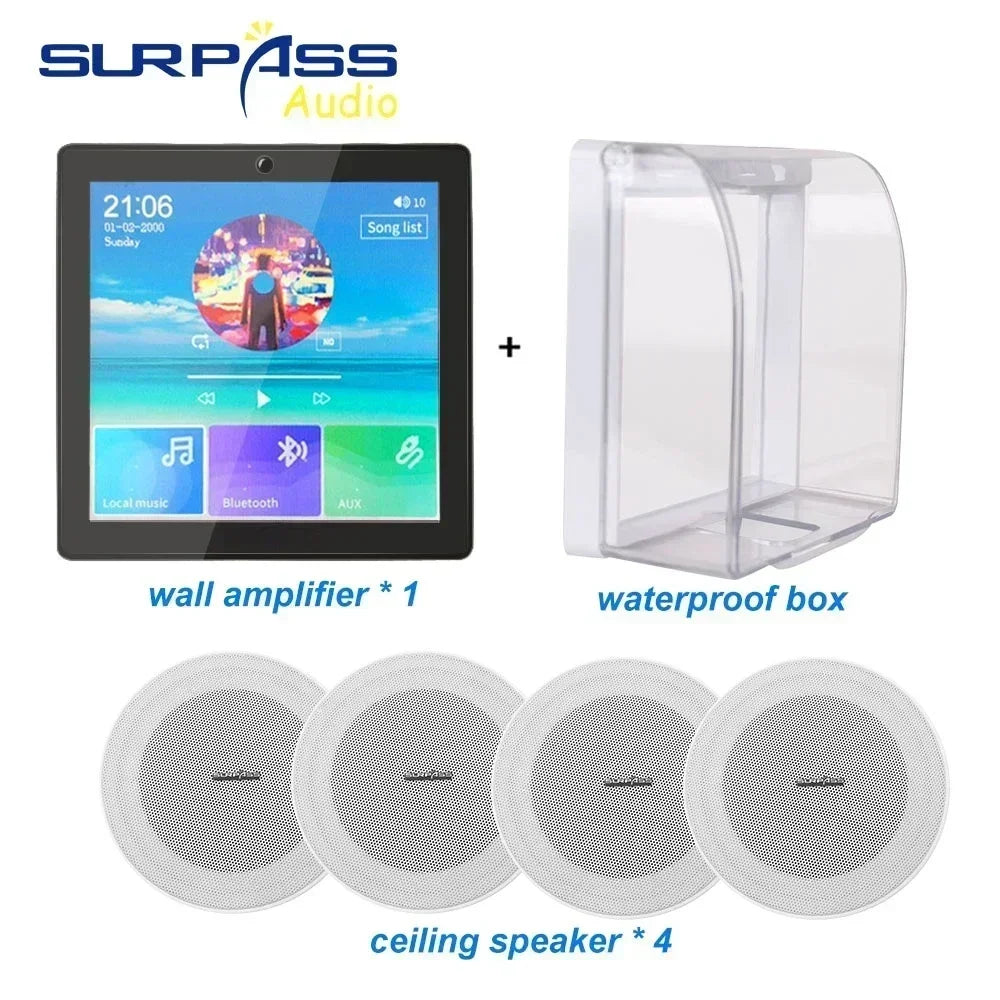 Bluetooth Wall Amplifier Smart Home Audio Mini Touch Screen 4*20W Stereo Sound Music PA System Loudspeaker Ceiling Speaker  suit