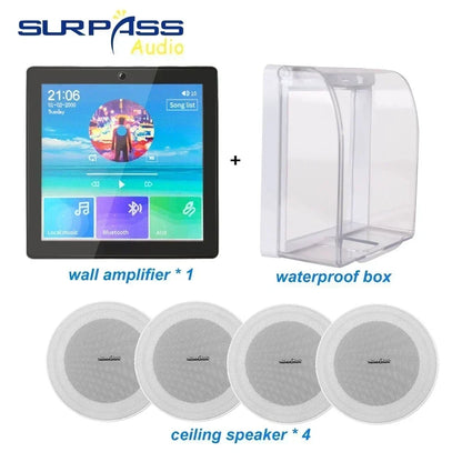Bluetooth Wall Amplifier Smart Home Audio Mini Touch Screen 4*20W Stereo Sound Music PA System Loudspeaker Ceiling Speaker  suit