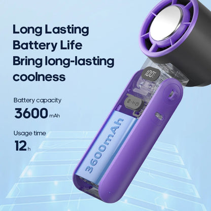 New Foldable Air Cooling Rechargeable Fan 3600mAh Portable Mini Handheld Fan 100-Speed Stepless Turbo Wind for Outdoor Travel