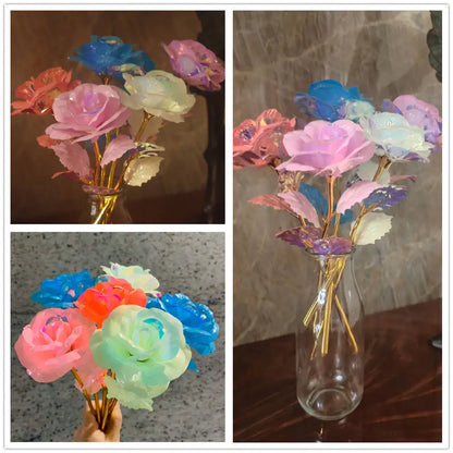 2024 Luminous Rose Valentine's Day Present Gifts Eternal Rose Flower Simulation 24k Gold Foil Rose Mother's Day Gifts