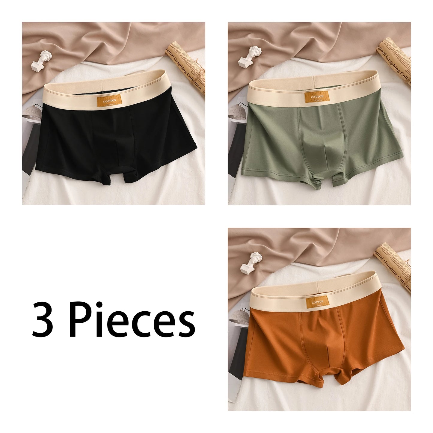 3Pcs High-Quality Cotton Men's Boxer Briefs Soft Healthy Casual Fashionable Sport Boxers Trendy Men's Shorts Underwear
