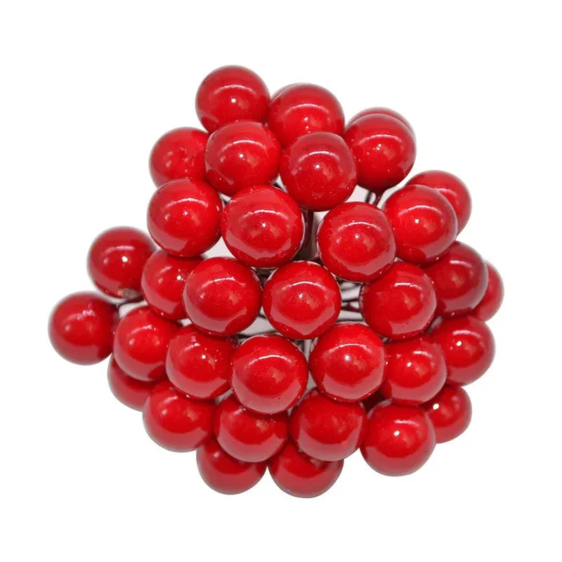 50Pcs/lot Mini Artificial Flower Fruit Stamens Cherry Christmas Plastic Pearl Berries for Wedding DIY Gift Box Decorated Wreaths