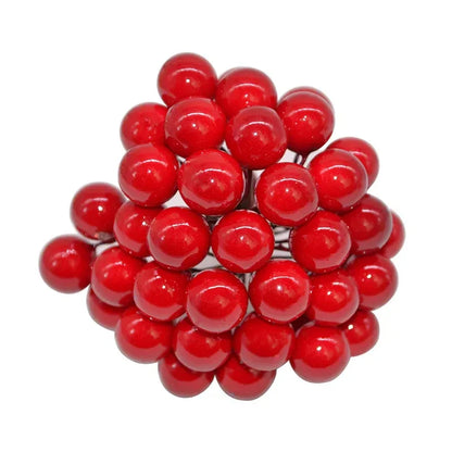 50Pcs/lot Mini Artificial Flower Fruit Stamens Cherry Christmas Plastic Pearl Berries for Wedding DIY Gift Box Decorated Wreaths