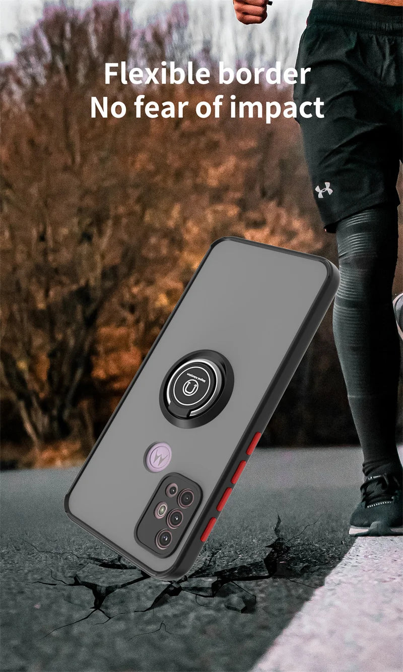 Funda For Motorola G10 G20 G30 Case Shockproof Armor Magnetic Holder Ring Case For Moto G31 G41 G51 G71 Hard PC Matte Back Cover