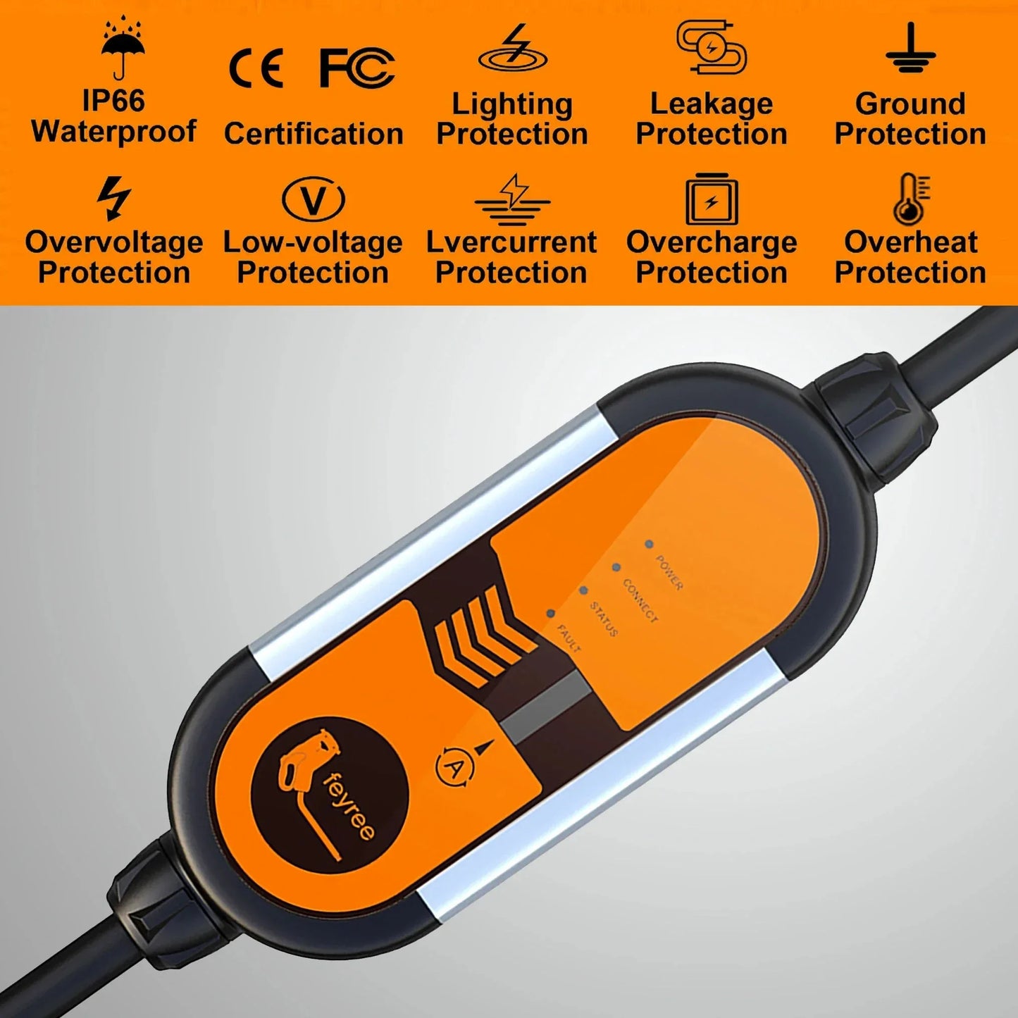 feyree 32A 7KW Type2 EV Portable Charger 3.5KW 16A 1Phase EVSE Charging Box 11KW 16A 3Phase Car Charger for Electric Vehicle
