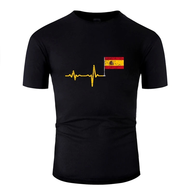 Heartbeat Spain Flag Graphic T Shirts for Men 3D Spanish Totem Emblem Print Tee Shirt Casual Womens Clothing Gym Sports  T-shirt