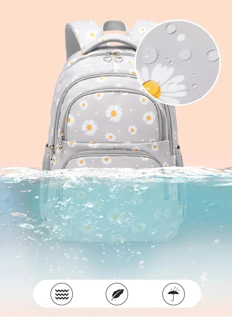 Daisy Pattern School Bag Backpack Pencil Case Handbag Three Piece Set Nylon Fabric Waterproof Boys Girl Teenagers Trend Backpack