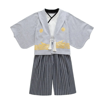 Boys' Kimono Set Traditional Jinbei Kimono For Weddings Graduations Cherry And Autumn Festivals Boys Winter Outfit