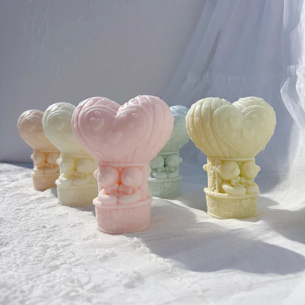 Teddy Bear in A Balloon Candle Mold Valentine's Day Gift idea sitting Bear Hot Air Balloon Silicone Mold Home Decor Wedding Gift