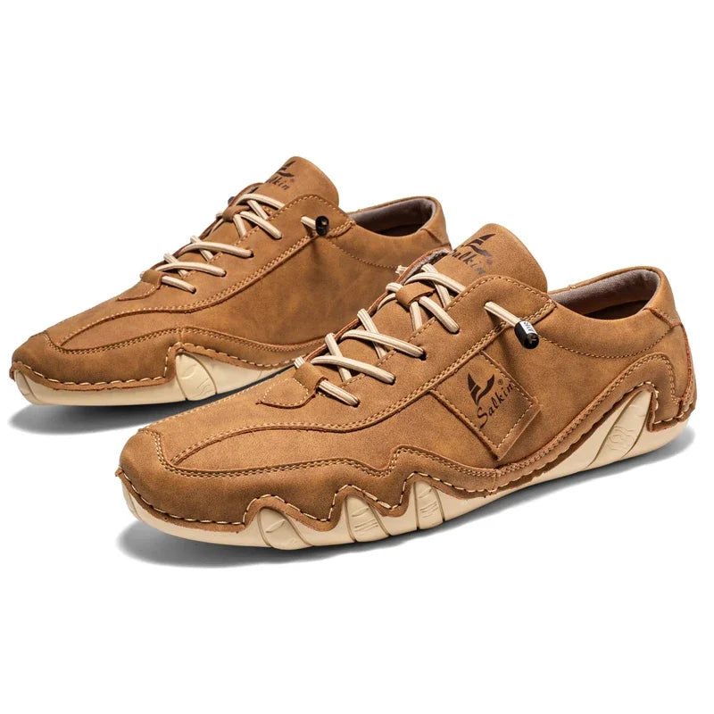2024 Hand Sewn Leather Shoes for Men Light Outdoor Walking Casual Shoes Big Size 47 48 Slip-On Driving Loafers Men
