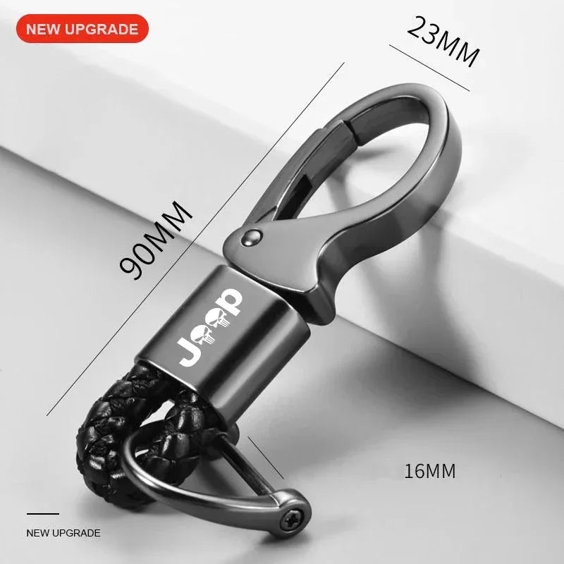 Metal Car Keychain Leather Rope Key Rings Keyring For Jeep Renegade Compass Wrangler Patriot Grand Cherokee Rubicon Accessories