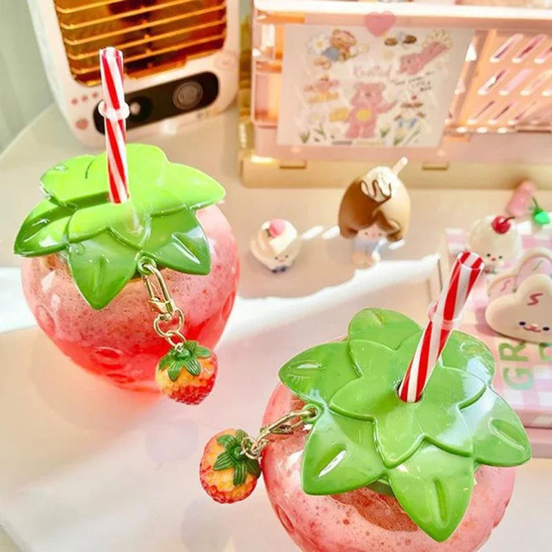 500ml Summer Creative Strawberry Straw Cup, Portable Water Bottle for Milk Coffee, Home Camping Bottle