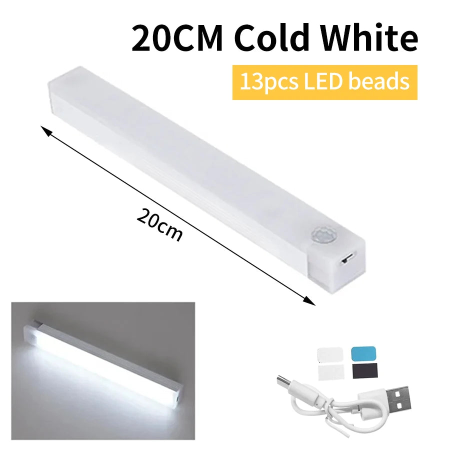 LED Long Strip Body Sensor Night Light Desk Reading Light Cabinet Bedside Bathroom Cool/Warm Light Rechargeable Magnetic Light