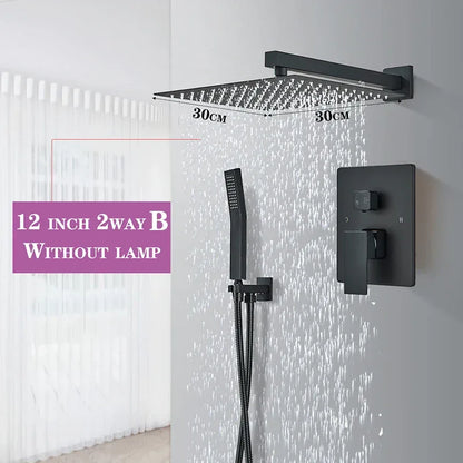 Matte Black LED  Bathroom Showe Faucet Rainfall Shower Head Bath Water Faucet Wall Mounted Bathtub Shower Mixer Tap Shower Set