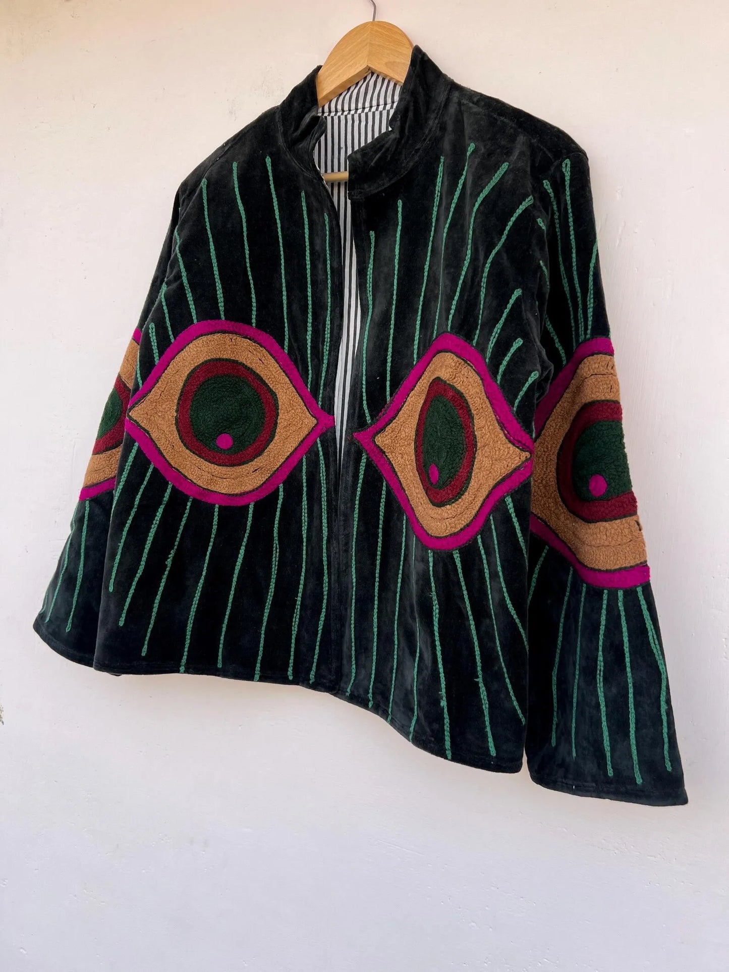 Winter Velvet Suzani Plus Size Quilted Waterproof Reversible Eco-Friendly Hand Embroidery Floral Cotton Jacket Teenagers