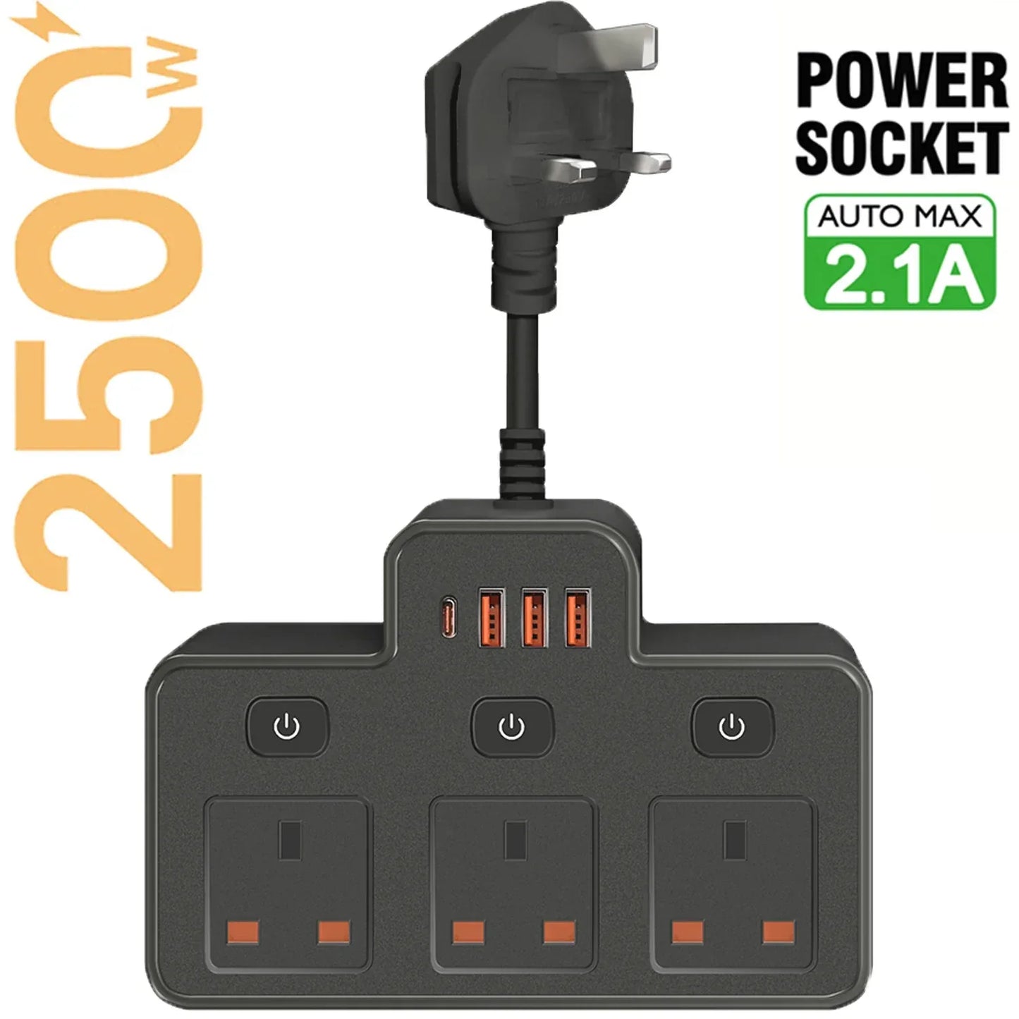 UK Plug AC Power Strip Wall Mounted Independent Switch Socket European Standard Plug With USB C Ports Charging Network Filter