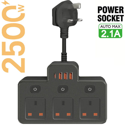 UK Plug AC Power Strip Wall Mounted Independent Switch Socket European Standard Plug With USB C Ports Charging Network Filter