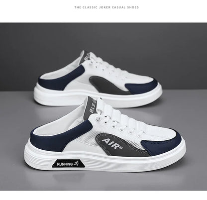 Half Slippers Men Low-top Canvas Shoes Casual Breathable Sneakers Korean Style Autumn Lace Up Casual Non-slip Trainers