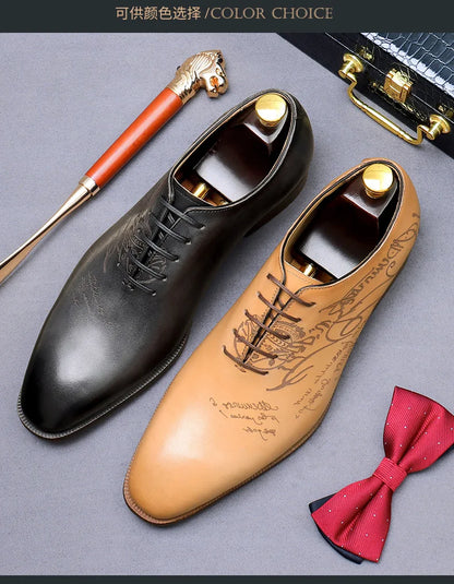 British Trend Mens Dress Shoes Elegant Genuine Cow Leather 2023 Autumn Designer New Style Oxfords Wedding Social Shoes Man