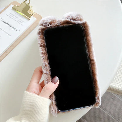 Soft Plush Phone Case For Xiaom Poco C85 C75 C71 C65 C61 C55 C51 C50 C40 C31 C3 Warm Winter Furry Rabbit Bunny Fur Cover