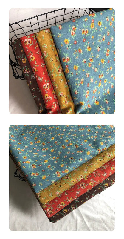 145cm Wide Printed Cotton and Linen Fabric Small Floral Patterns Retro Shirt Dress DIY Clothing Sewing Fabric 90% Cotton Content