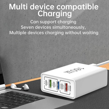 160W 7 Ports USB Charger USB Type C Wall Charger Adapter For Xiaomi iPhone Samsung POCO EU/US Plug USB PD Travel Chargers Socket