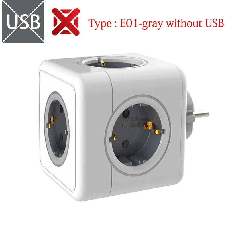 Massfa Multi Usb Power Strip Electrical Plug Cube Multiple Extension Socket with 4 Eu Outlets 3680W Adapter for Home Office