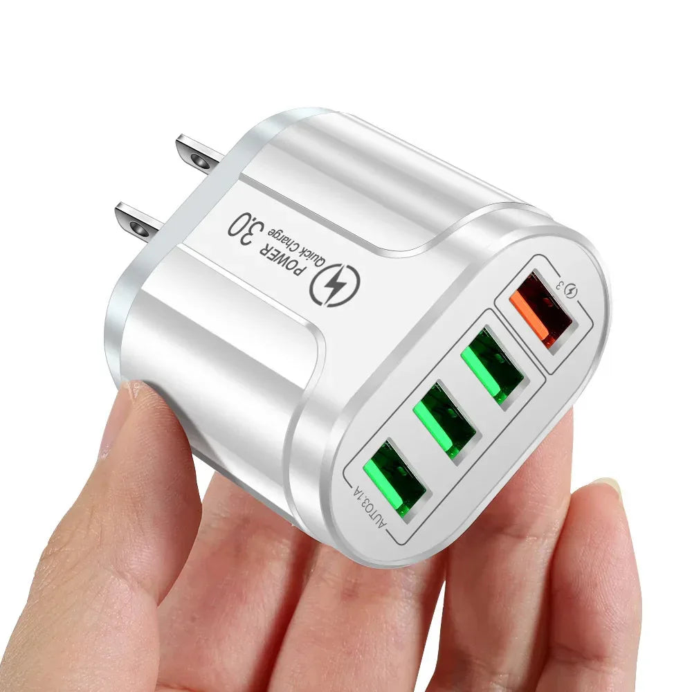 48W Fast Wall Chargers EU/US Plug 4 Port USB Charger Quick Charge 3.0 Mobile Phone Charger For iPhone Samsung Xiaomi Huawei POCO
