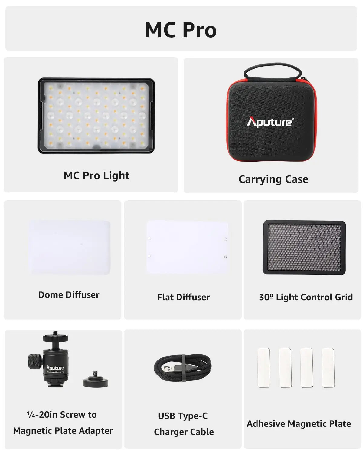 Aputure MC Pro RGBWW LED Light, 2000K-10000K Support Magnetic Attraction IP65 Protection 15 Built-in Light Effects App Control