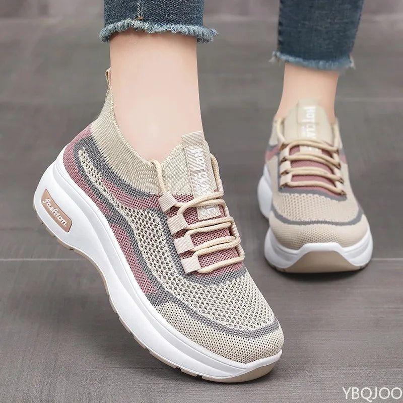 Spring Autumn New Women breathable Thick Bottom women sneakers Casual Comfortable Shoes Lace up Fashionable Versatile shoes