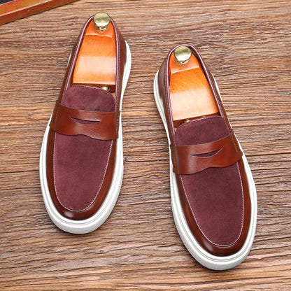 Newest 2025 Autumn Men Suede Leather Loafers Thick Sole Men Slip On Platform Black Party Shoes