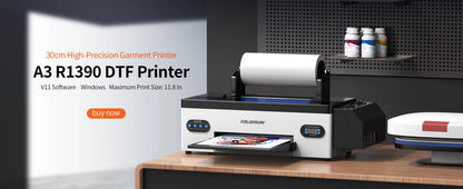 Imprimante DTF Colorsun A3+R1390 pour transfert de t-shirts, sweats à capuche, sacs et sweatshirts.