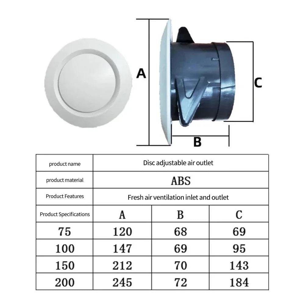 Vent Cover Air Outlet Home Ventilation 100MM 150MM 200MM 75MM Air Conditioning Tube Ventilation Diffuser Circular Air Outlet