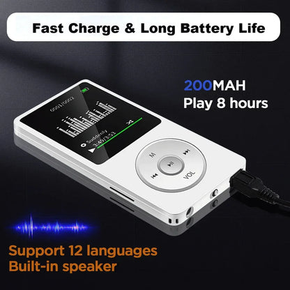 16GB MP3 Player USB Charging Record Digital Display Screen Media Lossless Pocket Sports Running Walking HIFI Music Speakers